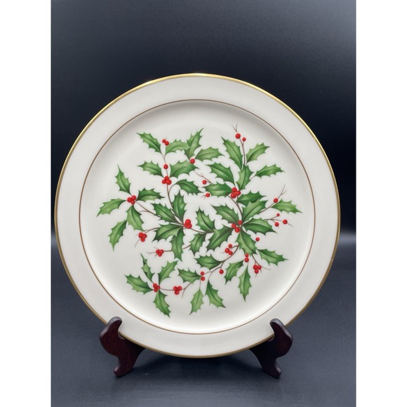 Lenox Other - Vtg Lenox Holiday Dimension Holly Berries Round Plate Platter 24K Gold Trim